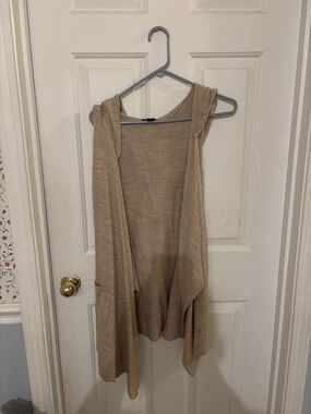 Lightweight Hooded Open-Front Cardigan Vest - Beige